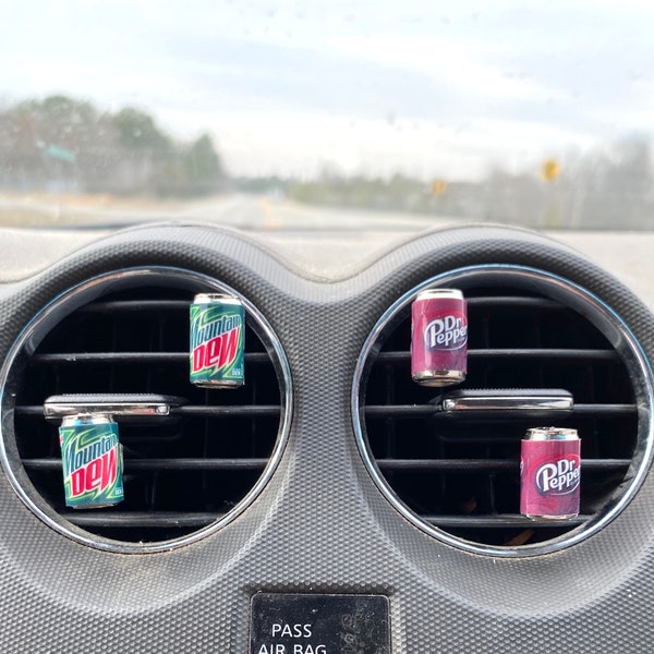 2 Pack Soda Can Drink Air Vent Clips - Choose Your Style Miniature Soda Car Clip - Clips for Keys Wallet Phone Glasses Mask - Cola Vent Hook