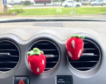 CHOOSE YOUR SCENT Strawberry Air Vent Freshie Clips Pack of 2 /Choose Your Style Strawberry Freshies / Felt Custom Scented Fruit Freshie