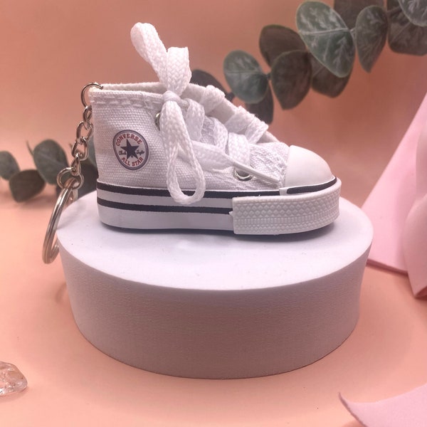 Mini Converse Shoe Keychains - High Top Canvas Sneaker Accessory Keychain for Backpack or Purse - Party Favor Baby Shower Wedding Favors