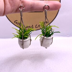 Macrame Plant Dangle Earrings / Fern Flower Chandelier Earrings / Hypoallergenic Hooks / Mini Plant Lovers Jewelry / Handmade Plant Hangers image 3