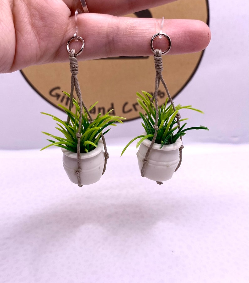 Macrame Plant Dangle Earrings / Fern Flower Chandelier Earrings / Hypoallergenic Hooks / Mini Plant Lovers Jewelry / Handmade Plant Hangers image 3