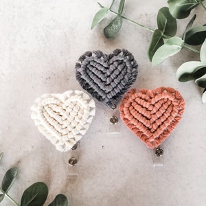 Large Heart Badge Reel | Large Macrame Badge Reel | Retractable Macrame Badge Reel | Boho Badge Reel |