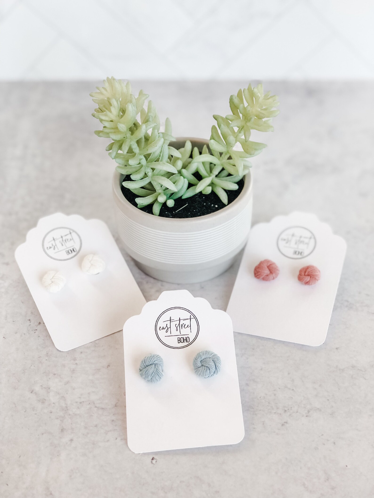 Knotted Macrame Stud Earrings Macrame Earrings Boho Etsy