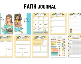 Illustrated Faith Journal Printable| Bible Study Planner| Christian Faith Planner| Gratitude Prayer Journal