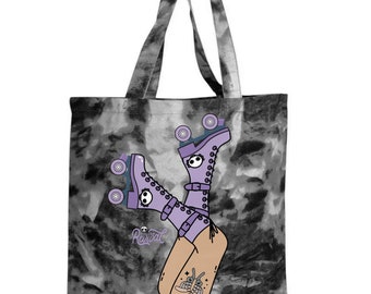 Witch on Wheels Tie Dye Roller Skate Tote Bag