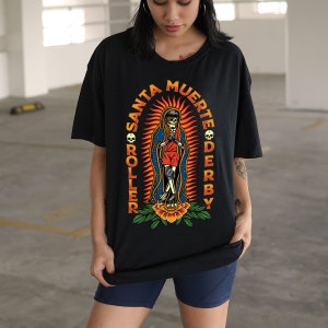 Santa Muerte Roller Derby Black T-Shirt