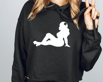 Mudflap Trucker Skater Silhouette Crop Roller Derby Hoodie Sweatshirt