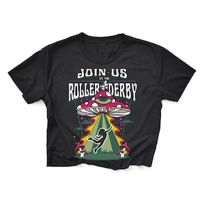 Join us at the Roller Derby Black Crop Top T-Shirt Skate