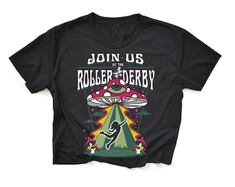 Join us at the Roller Derby Black Crop Top T-Shirt Skate