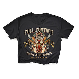 Full Contact Zero Apologies Roller Derby Black Crop Top T-Shirt Skate