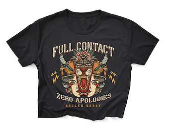 Camiseta curta preta Full Contact Zero Apologies Roller Derby Skate