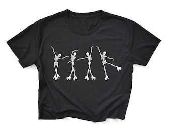 Sinta-o em seus ossos Camiseta preta curta com patins e top