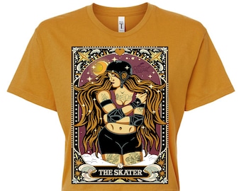 The Skater Crop Top T-Shirt Roller Derby Roller Skate Skateboard