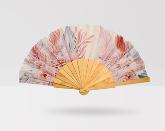 Boho Wedding Hand Fan: Tropical Raffia & Dry Leaves