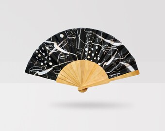 Black Cotton Hand Fan: Spooky Gothic Halloween Costume Prop
