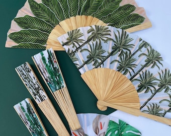Tropical Wedding Hand Fan: Cotton & Pinewood Folding Fan