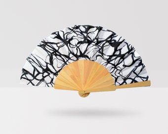 Artistic Black Paint Splatter Hand Fan: Unique Cotton & Pinewood Accessory