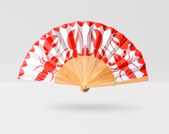 Lobster Lover Hand Fan: Cotton & Pinewood Folding Fan