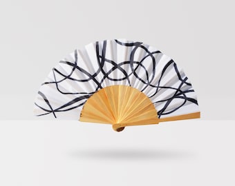 Abstract Black Hand Fan: Modern Cotton & Pinewood Folding Fan