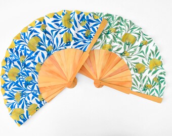 Positano Hand Fan Set: Blue & Green Cotton Folding Fans with Gift Box