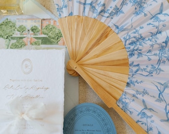 Custom Wedding Fans – Personalized Hand Fans for Guests | Tropical, Toile or Elegant Colors & Patterns | Unique Summer Wedding Favor