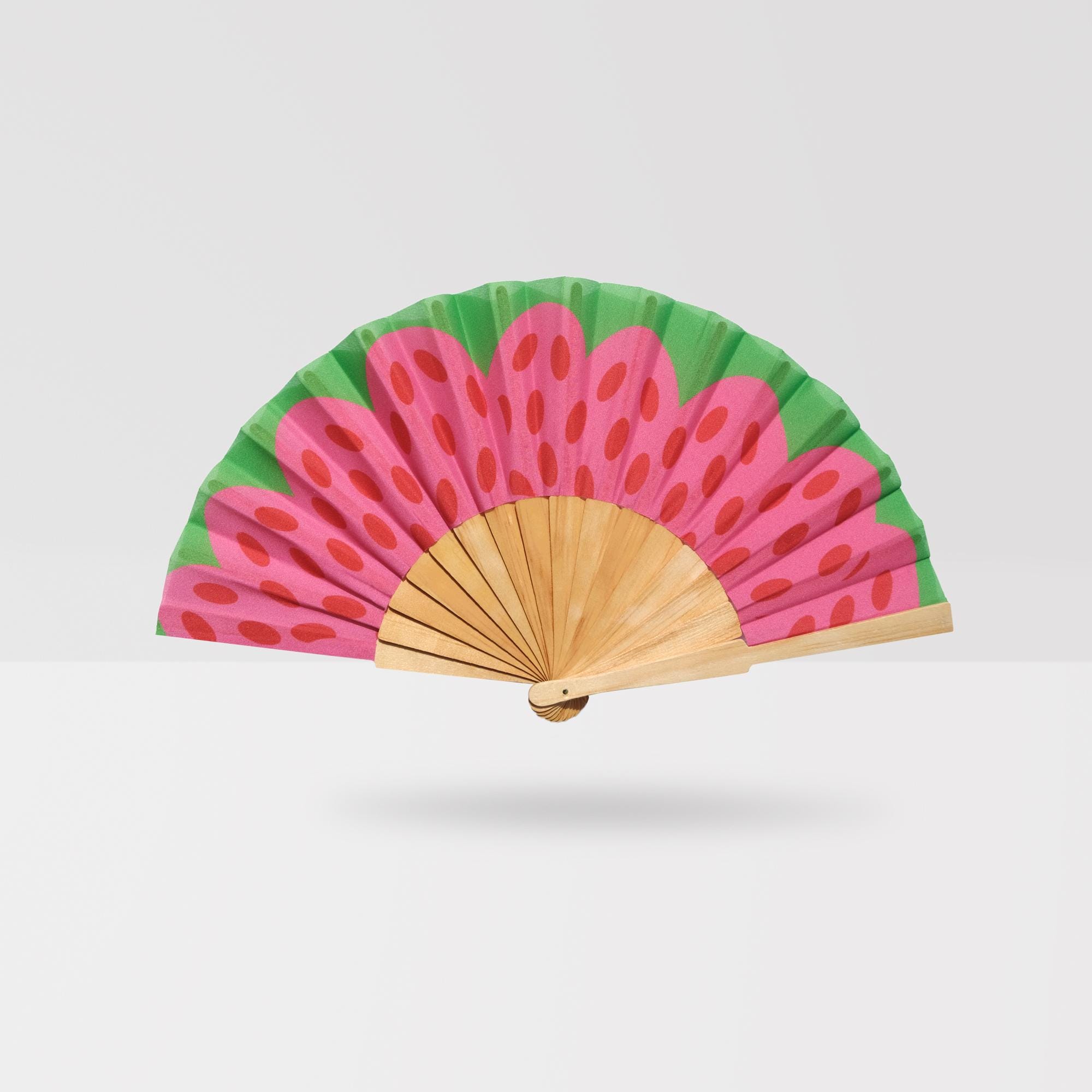 Abanicos Plegables Sandía - Pack De 2 Unidades, Tema Frutal De Verano, Tela Poliéster Con Varillas De Madera