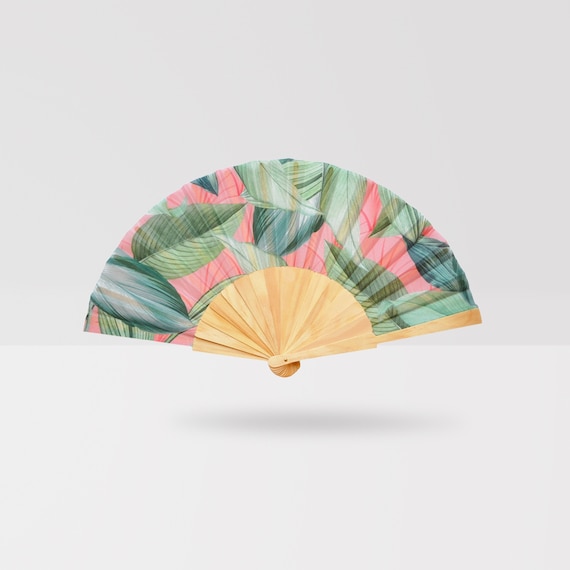 Summer Gift HAND FAN Tropical Folding fan modern accessory Favour unique gift for her tropical wedding leaves design