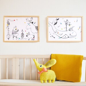 Nursery decoration with animals, gender neutral playroom wall decor, set with 3 wall decorations.