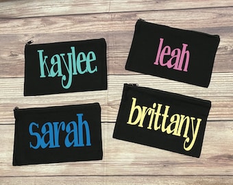 Personalized Custom Canvas Bag  | cosmetic makeup bridesmaids teacher hair girls birthday mother decal shower vinyl name pencil pouch box