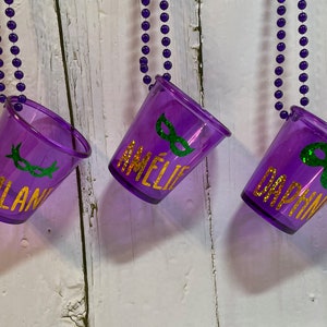 Shot Glass Necklace Beads | Personalized New Orleans favors NOLA birthday custom bachelorette party bride Mardi Gras