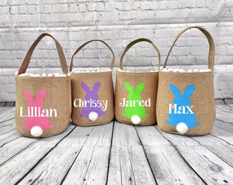 Easter Basket | Personalized Bucket Custom Bag Linen Cloth Lined Name Monogram Baby Kids Girl Boy Handle Cotton Bunny jute burlap large