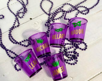 Personalized Mardi Gras Shot Glass Necklace: New Orleans Party Favors