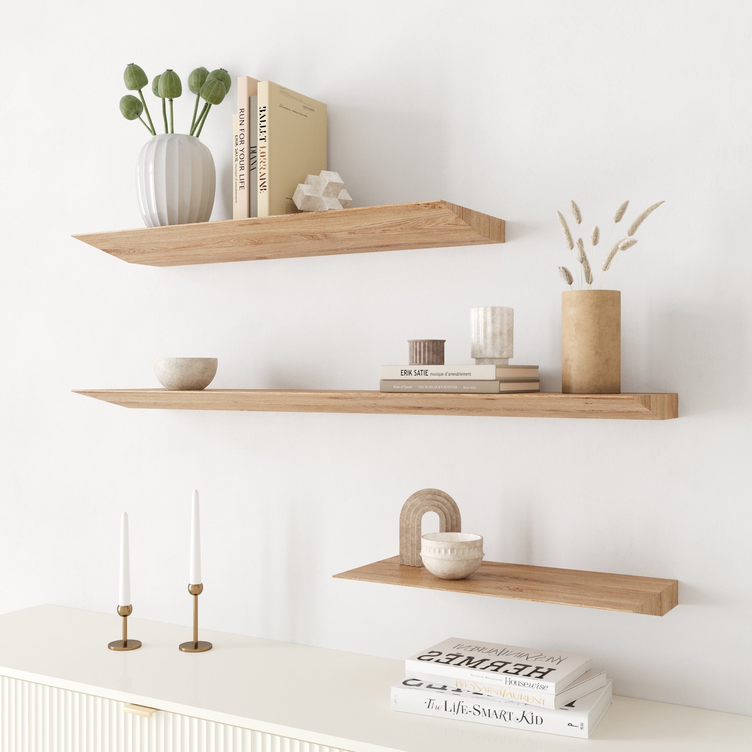 Narrow Wooden Floating Shelves (10x3.5cm)