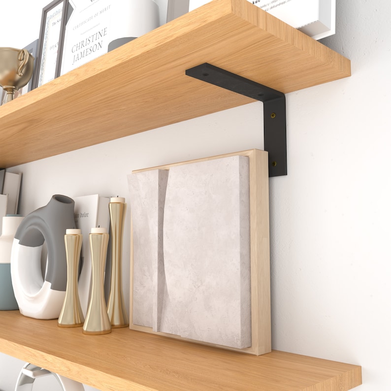 Solid Wood Floating Shelf Iron Brackets Floating Shelves Etsy