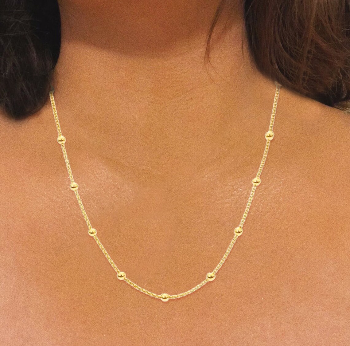 Bead Station Necklace Bead Ball Choker Gold Satellite Chain Etsy