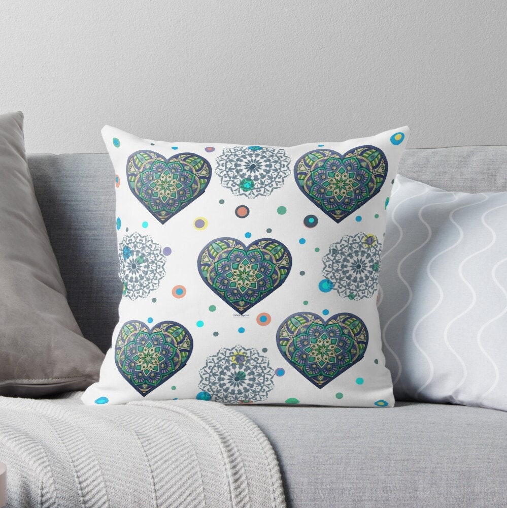 Coussin Mandala Love Coeur Bleu