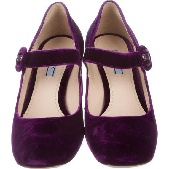 Prada Purple Velvet Mary Jane Shoes, Size 8.5 NWOT