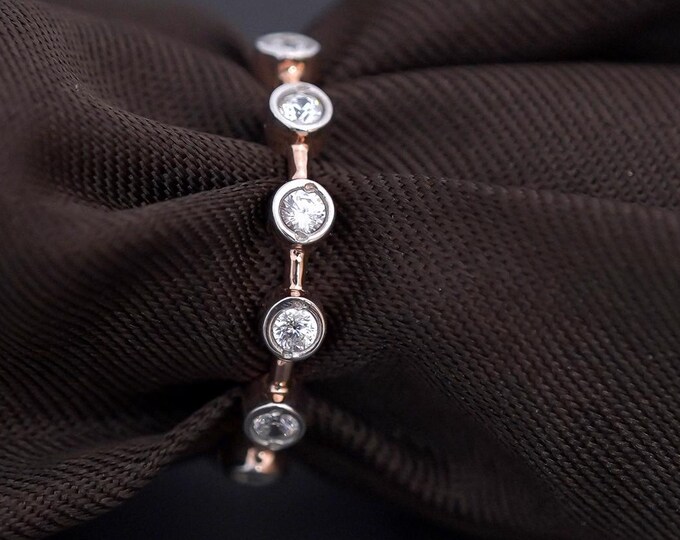 Bezel Set Moissanite Sterling Silver Band - Modern Stacking Ring