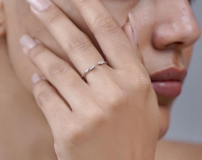 Minimalist Baguette Moissanite Ring: Sterling Silver Promise Ring