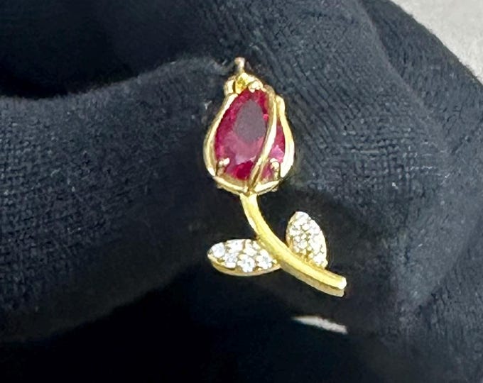 Moissanite Rose Earrings: 925 Sterling Silver Red Flower Huggies