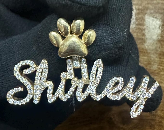Custom Moissanite Paw Print Pendant: Gold Plated Sterling Silver Pet Necklace