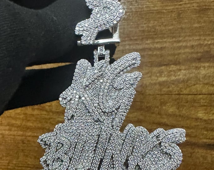 Iced Out Moissanite Word Pendant: Custom Hip Hop Jewelry, Sterling Silver