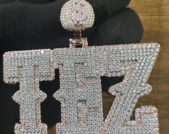 Iced Out Custom Letter Pendant: Moissanite Sterling Silver Money Bag Bail