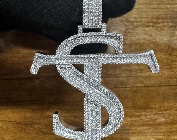 Iced Out Moissanite Initial Pendant Custom Sterling Silver Necklace Iced Out Moissanite TS Initial Pendant 925 Sterling Silver Hip Hop