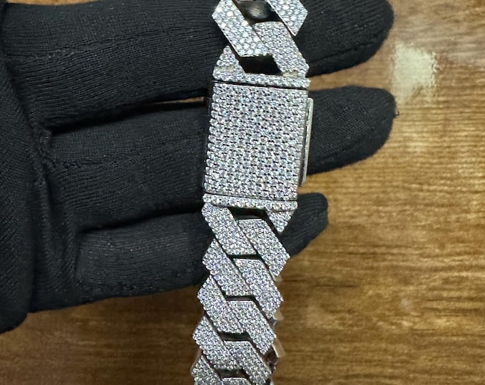 925 Silver Moissanite Cuban Link Bracelet | 18mm Iced Out Bracelet | Custom Silver Hip Hop Jewelry | Gold Plated Option | 8.5 Inch