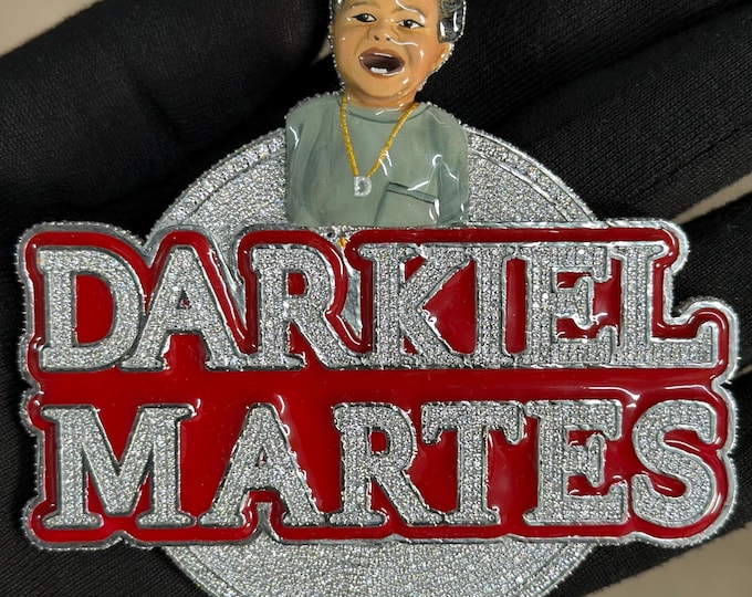 925 Silver Moissanite Darkiel Martes Pendant | Custom Name Pendant | Iced Out Silver Medallion | Hip Hop Jewelry | Gold Plated Option