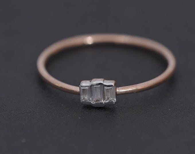 Three Baguette Diamond Ring • Dainty Stackable Baguette Band • Minimalist Engagement Ring Custom Gold Diamond Ring Anniversary Gift for Her