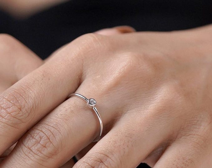 Bezel Set Moissanite Solitaire Ring: Sterling Silver Promise Ring