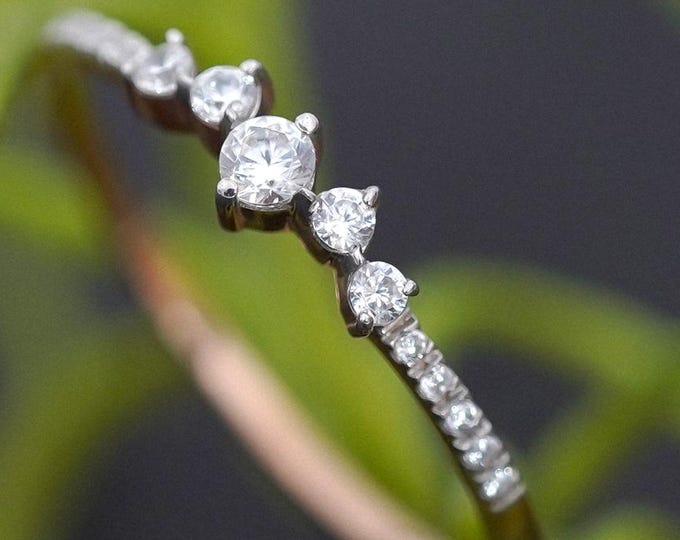 Sterling Silver Moissanite Cluster Ring: Minimalist Dainty Promise Jewelry