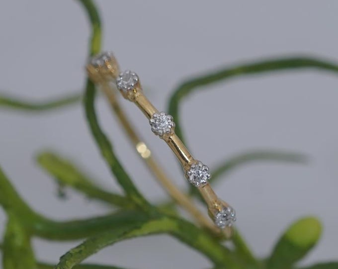 Dainty Sterling Silver Multi-Stone Band: Moissanite Diamond Stacking Ring